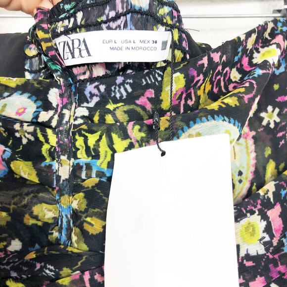 Zara Floral Mini Dress Large Ruched Bodycon Halter Sweetheart Paisley Print - Picture 5 of 14